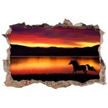 Vinilos agujeros 3d caballo en paisaje atardecer