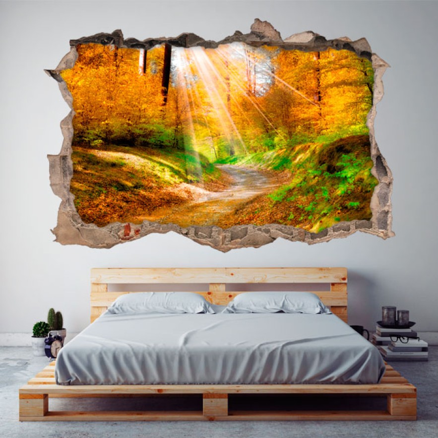 Vinilos agujero 3d camino árboles otoño