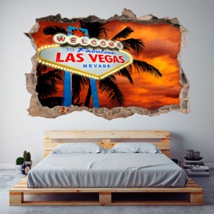 Vinilos agujero 3d cartel las vegas con palmera
