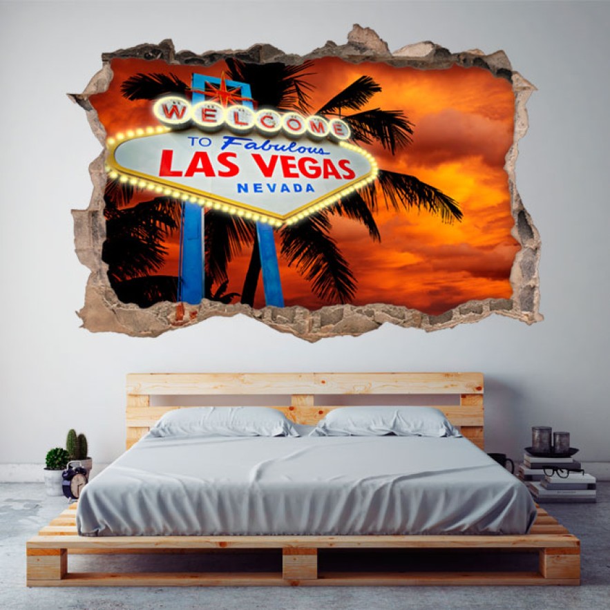 Vinilos agujero 3d cartel las vegas con palmera