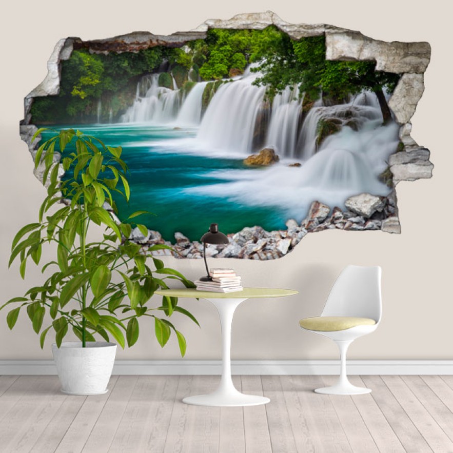 Vinilos decorativos agujero 3d cascadas en medio del bosque