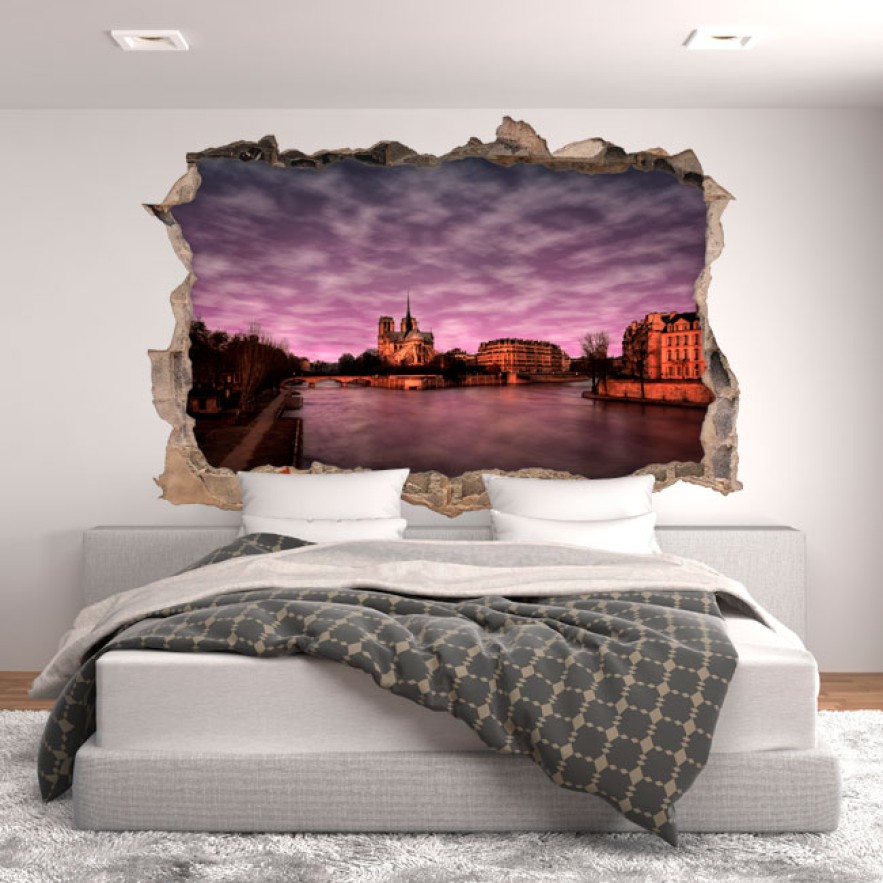 Vinilos agujero 3d catedral notre dame al atardecer