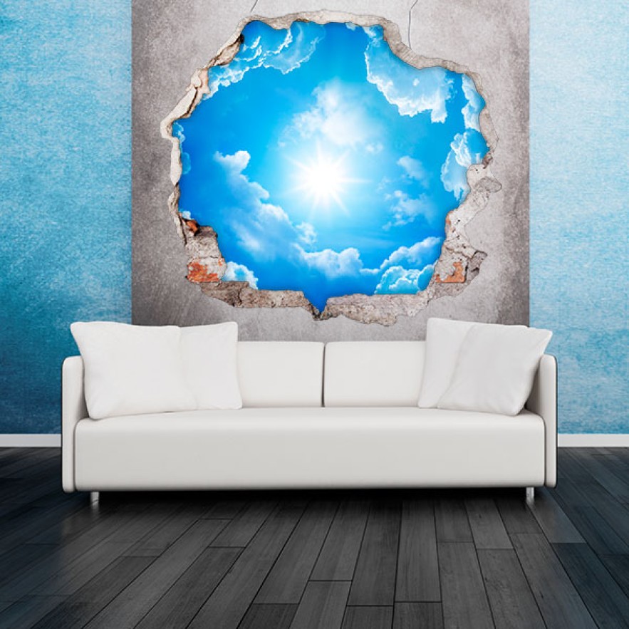 Vinilos agujero 3d cielo nubes y sol