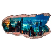 Vinilos agujero 3d ciudad de noche iluminada