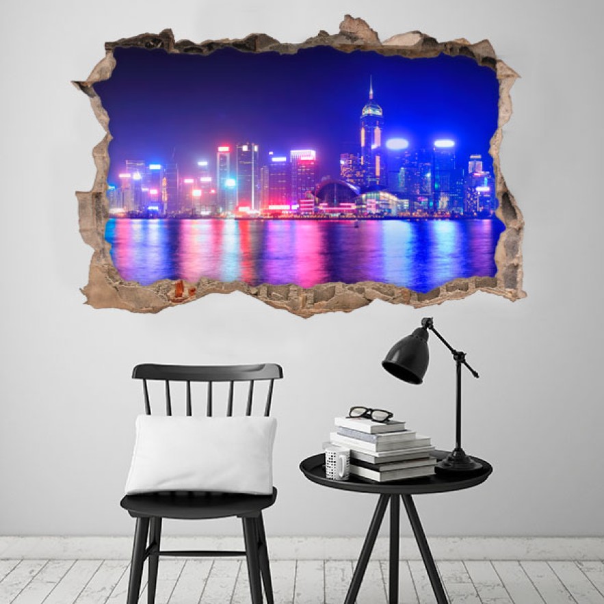 Vinilos agujero 3d ciudad hong kong
