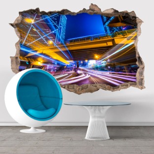 Vinilos agujero 3d ciudad hong kong luces coloridas Vinilos agujero 3d ciudad hong kong luces coloridas