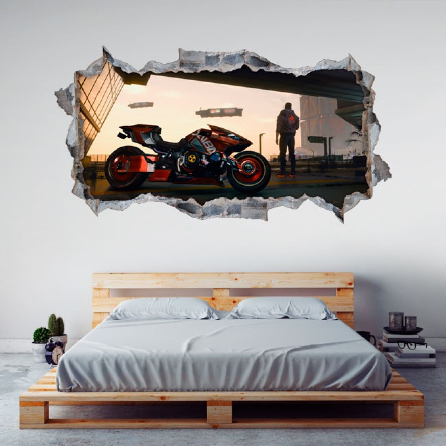 Vinilos agujero 3d moto cyberpunk 2077