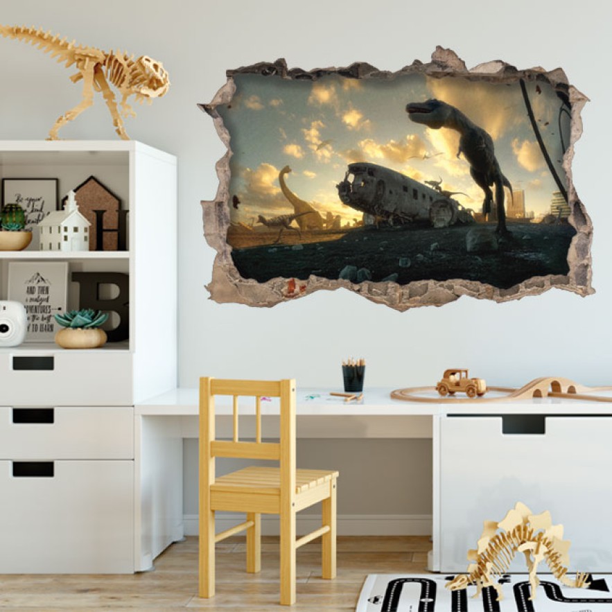 Vinilo pared 3d dinosaurios jurassic park