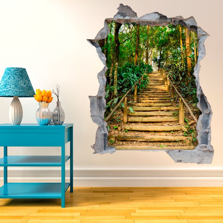 Vinilos agujero 3d escalera en la montaña