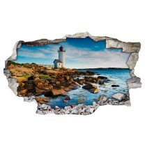 Vinilos agujero 3d paisaje faro en el mar