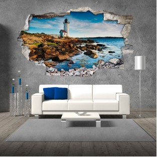 Vinilos agujero 3d paisaje faro en el mar Vinilos agujero 3d paisaje faro en el mar