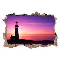 Vinilos agujero 3d faro en la playa al atardecer