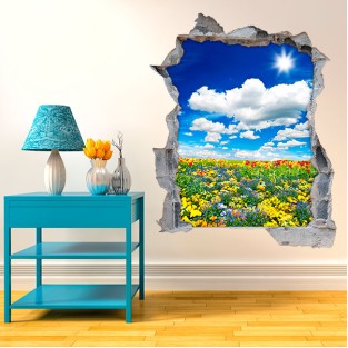 Vinilos agujero 3d paisaje flores en la pradera Vinilos agujero 3d paisaje flores en la pradera