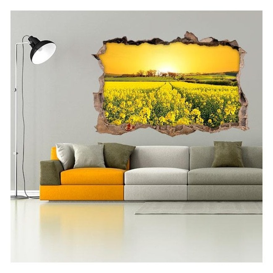 Vinilos agujero 3d flores pradera naturaleza