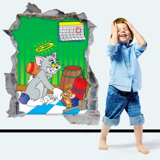Vinilos agujero 3d dibujos gato y ratón tom y jerry