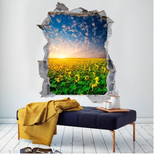 Vinilos agujeros 3d campo girasoles Vinilos agujeros 3d campo girasoles