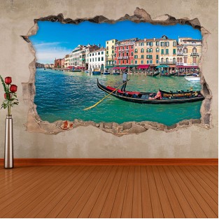 Vinilos agujero 3d paisaje góndola venecia Vinilos agujero 3d paisaje góndola venecia