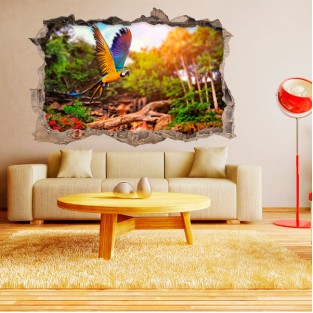 Vinilo agujero 3d guacamayo
