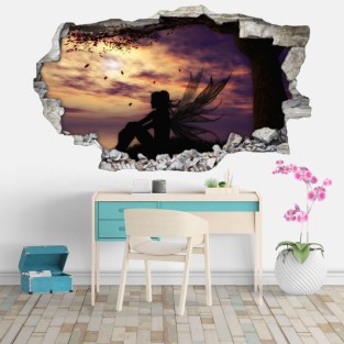 Vinilos agujero 3d hada bajo el árbol