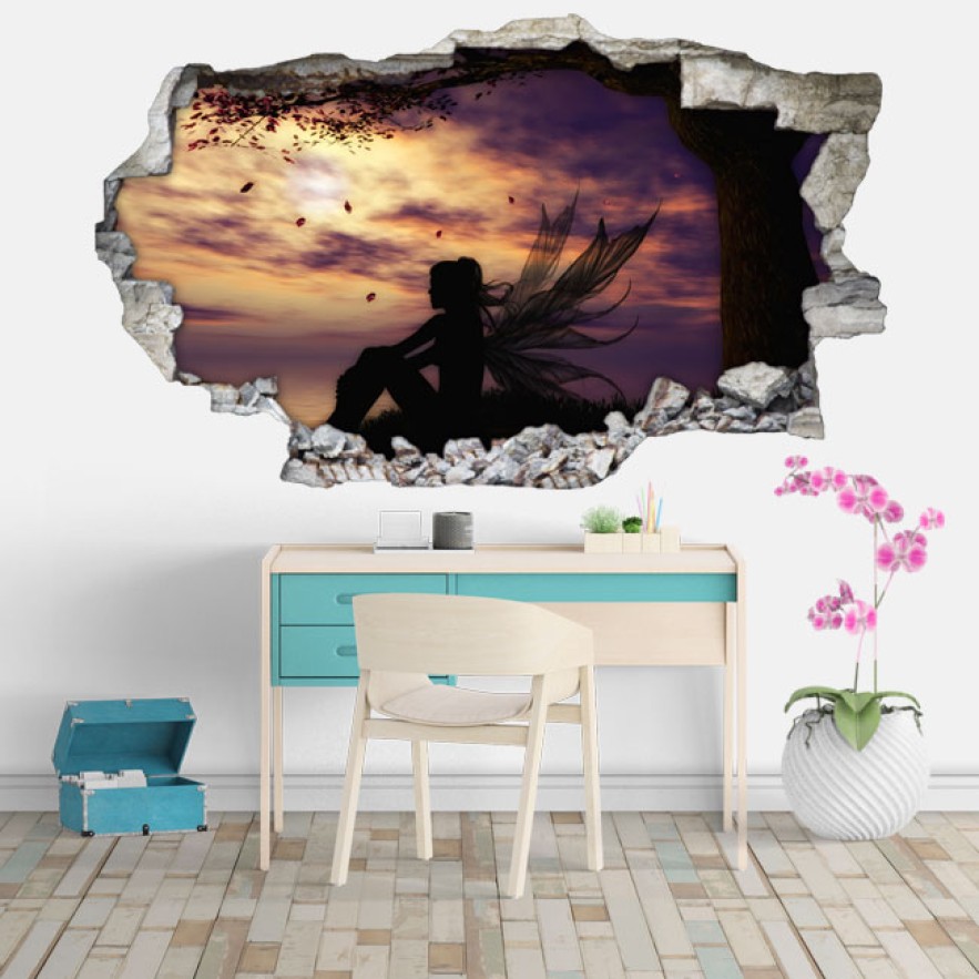 Vinilos agujero 3d hada bajo el árbol