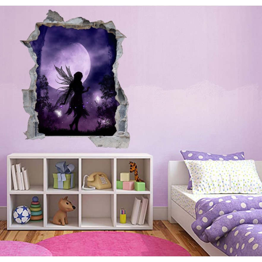 Vinilos agujero 3d hada mágica con luna llena