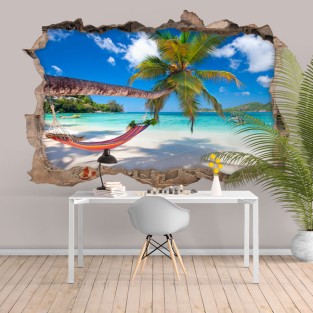 Vinilos agujero 3d palmera con hamaca en la playa Vinilos agujero 3d palmera con hamaca en la playa