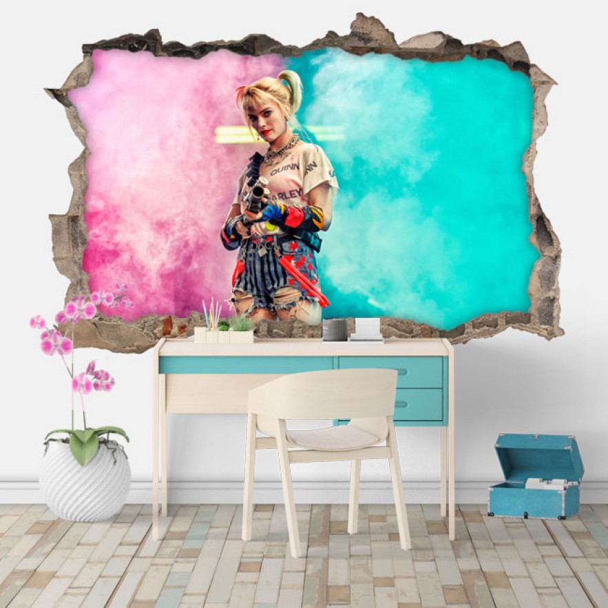 Vinilos agujero 3d harley quinn aves de presa