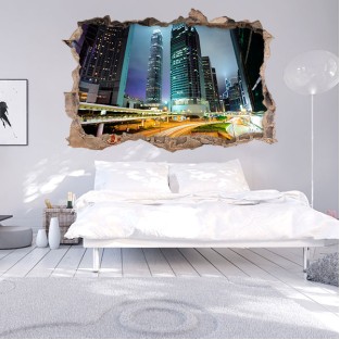 Vinilos agujero 3d hong kong de noche Vinilos agujero 3d hong kong de noche