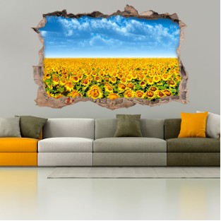 Vinilos agujero 3d paisaje campo girasoles Vinilos agujero 3d paisaje campo girasoles