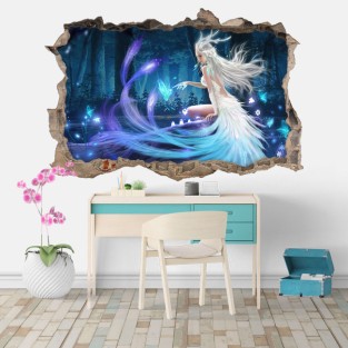 Vinilos agujero 3d ilustración hada fantasía