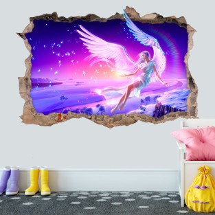 Vinilos agujero 3d ilustración mujer ángel