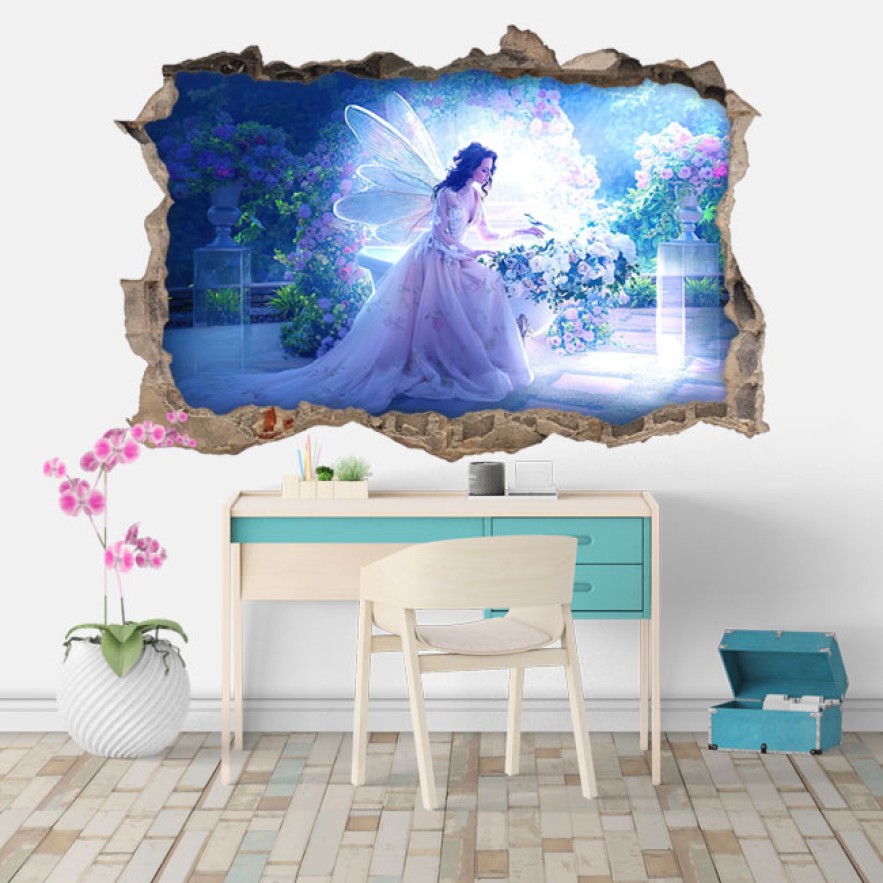 Vinilos agujero 3d ilustración mujer fantasía