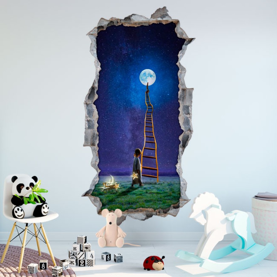 Vinilos agujero 3d infantiles escalera a la luna