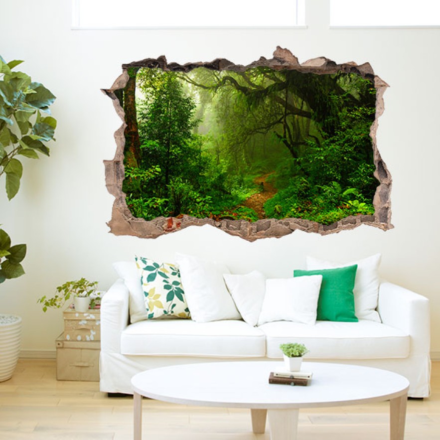Vinilos agujero 3d vegetación jungla