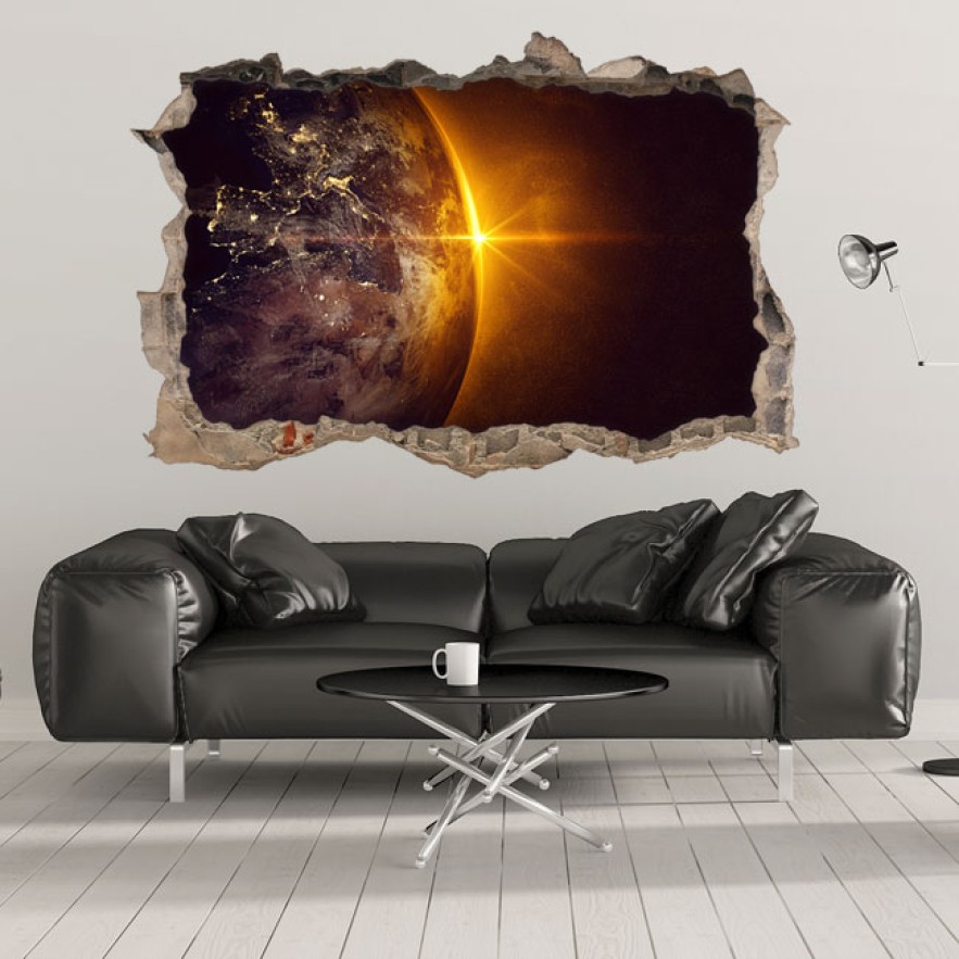 Vinilos agujero 3d planeta tierra y sol