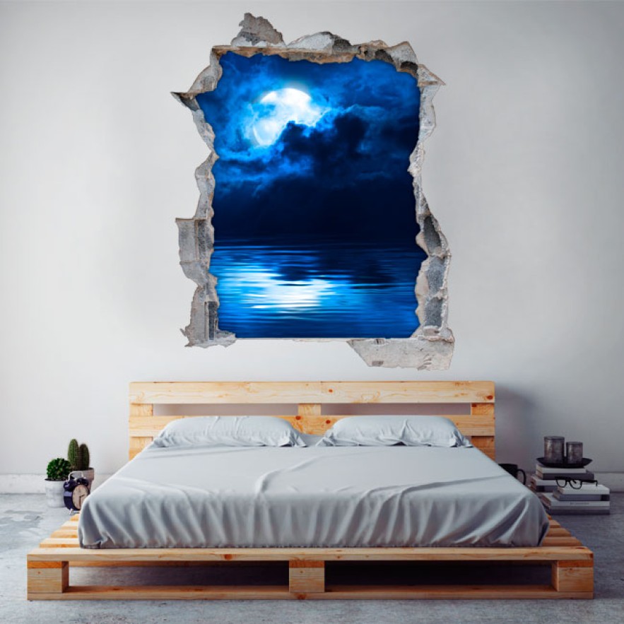 Vinilos agujero 3d luna llena sobre el mar