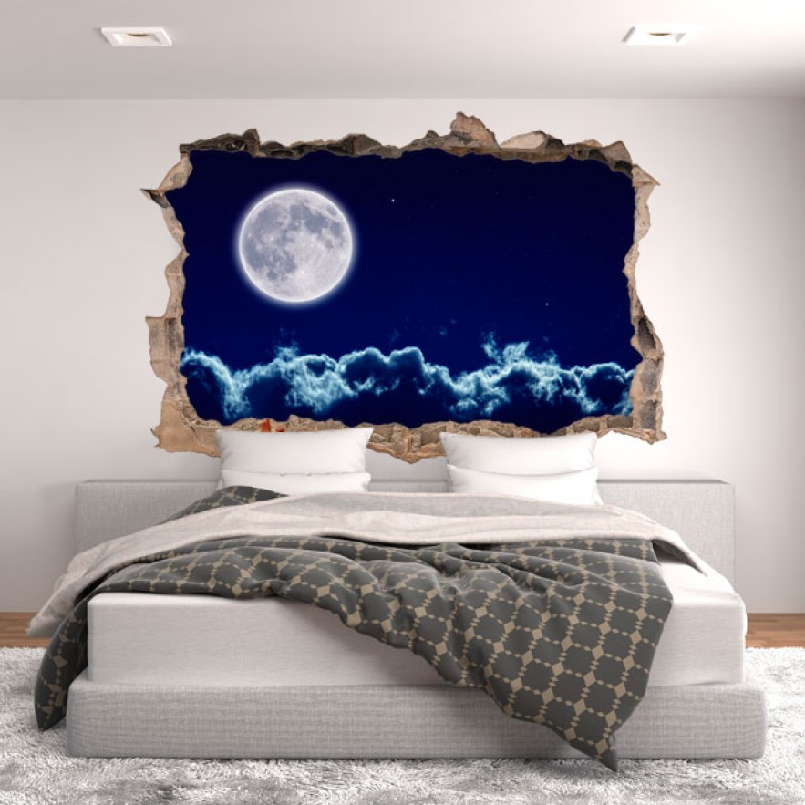 Vinilos agujero 3d luna llena en el cielo