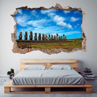 Vinilos agujero 3d moáis ahu tongariki isla de pascua chile