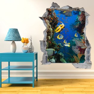 Vinilo agujero pared 3d mundo marino