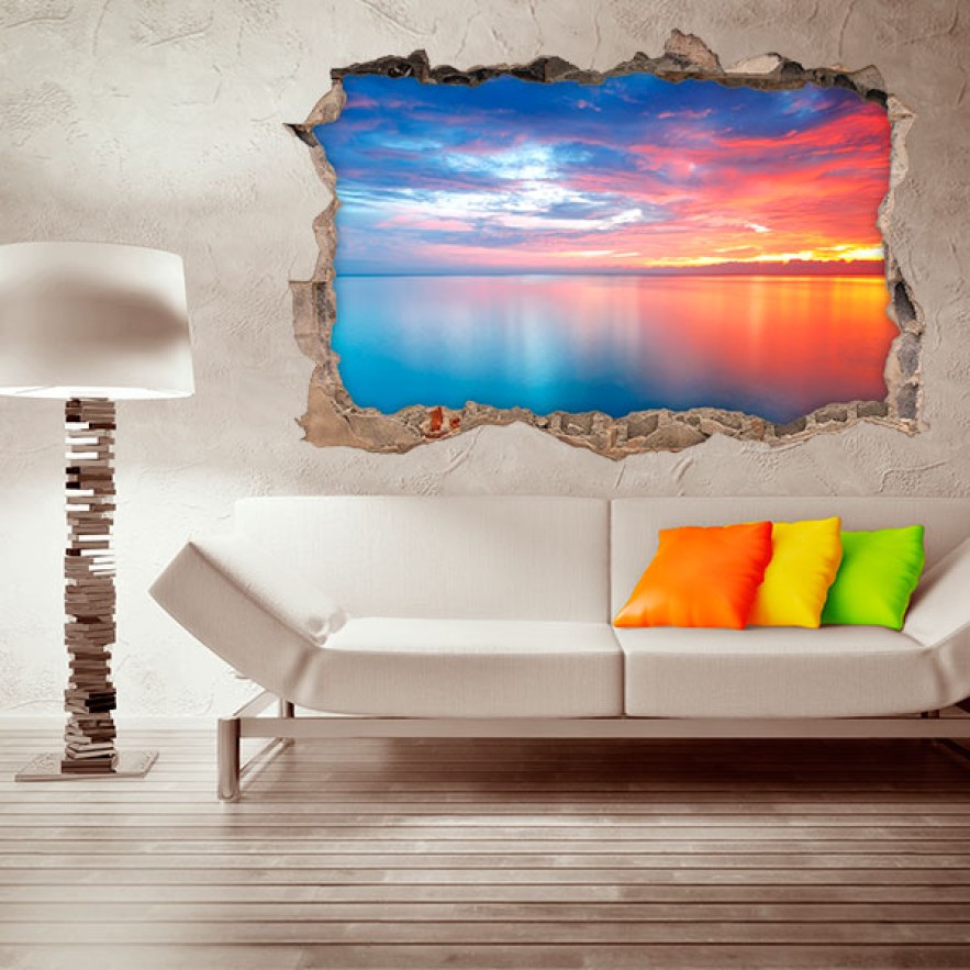 Vinilos agujero 3d nubes al atardecer en el mar