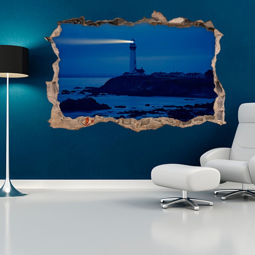 Vinilos agujero 3d faro playa