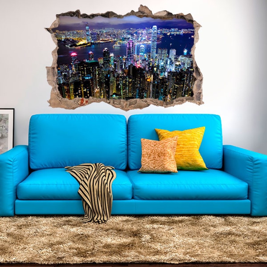 Vinilos agujero 3d hong kong iluminada
