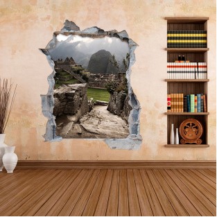 Vinilos agujero 3d paisaje machu picchu
