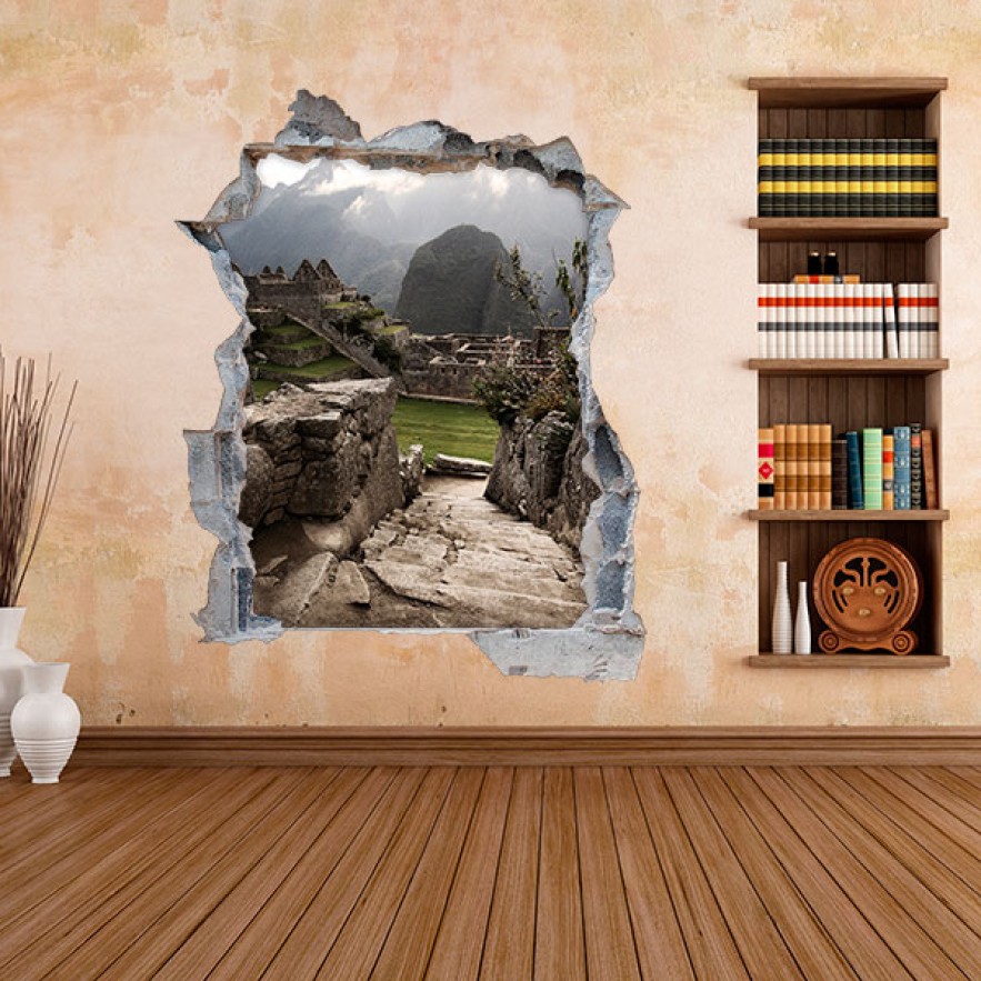Vinilos agujero 3d paisaje machu picchu
