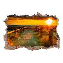 Vinilos agujero 3d paseoen el mar al atardecer