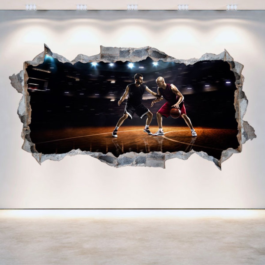 Vinilos agujero pared 3d jugadores baloncesto