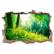 Vinilos agujero 3d paisaje árboles y flores naturaleza