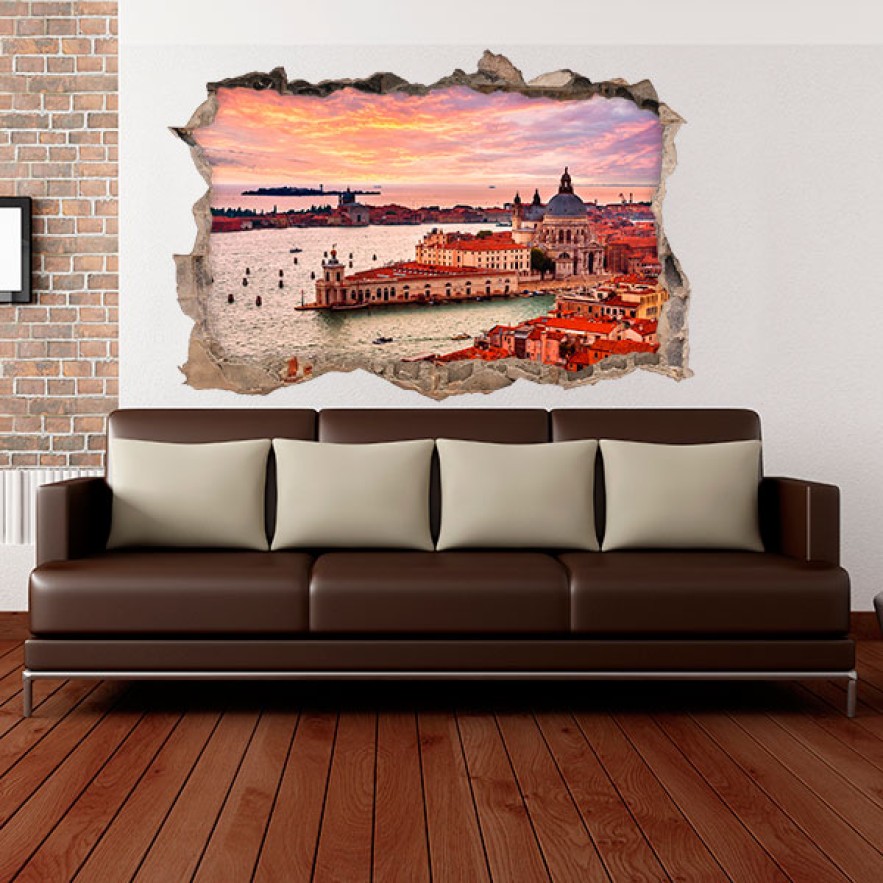 Vinilos agujero pared 3d venecia
