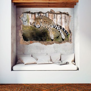 Vinilo agujero 3d paredes jaguar