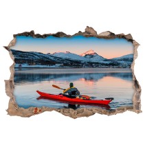 Vinilos agujero 3d kayak en lago con montañas